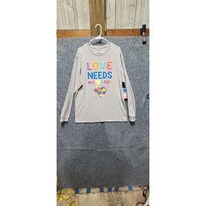 Autism Speaks Love Needs No Words Unisex Long Sleeve Gary Blackground Size XL